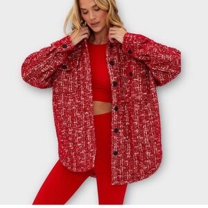 Red Tweed Button-Up Jacket